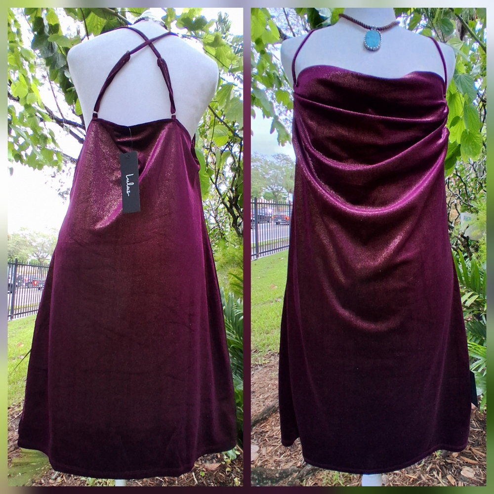 🔥NWT LULUS SEXY Velvet Burgundy Dress CHRISTMAS Size XL & FREE GIFT